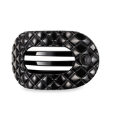 Jet Black Quilted Large Flat Round Hair Clip