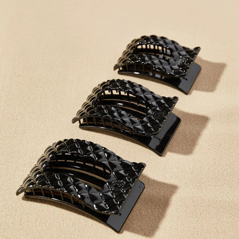 Jet Black Quilted Large Flat Rectangle Hair Clip