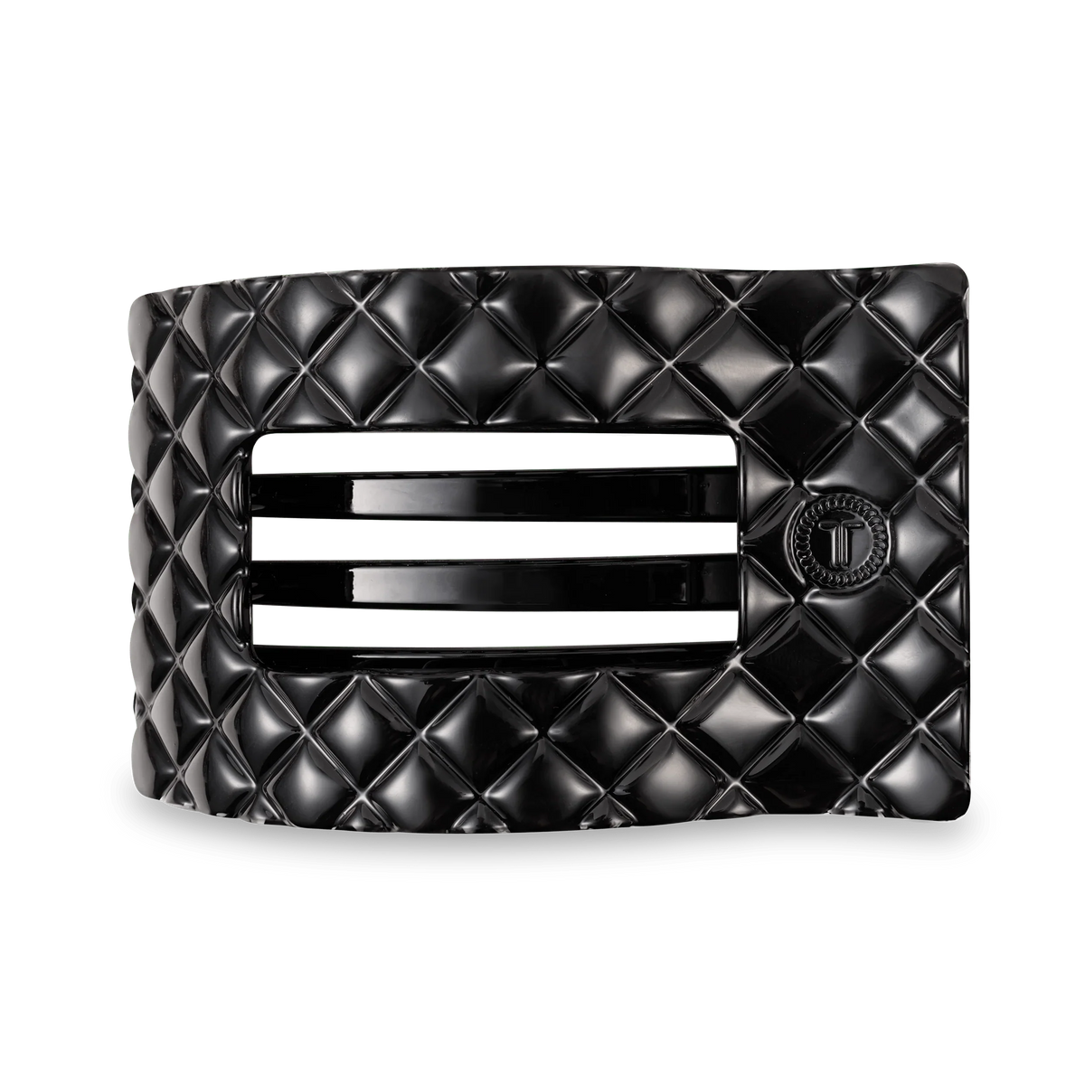 Jet Black Quilted Large Flat Rectangle Hair Clip