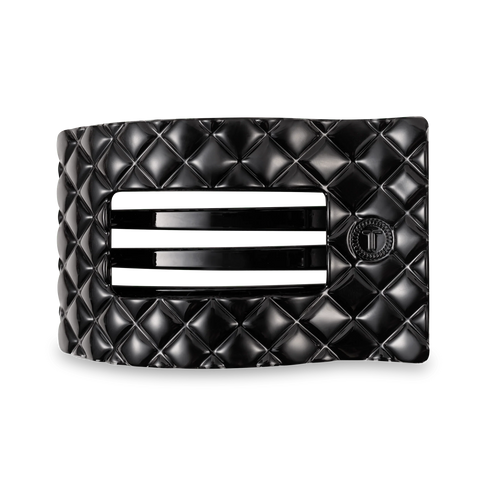 Jet Black Quilted Large Flat Rectangle Hair Clip