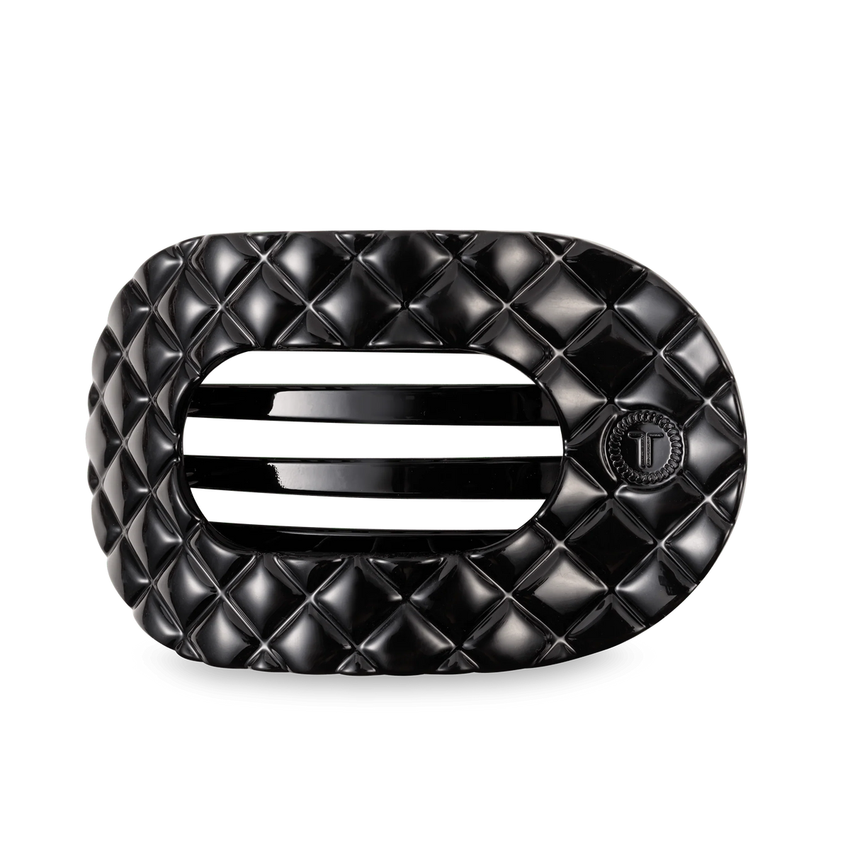 Jet Black Quilted Large Flat Round Hair Clip