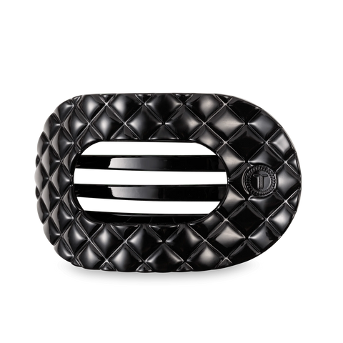 Jet Black Quilted Large Flat Round Hair Clip
