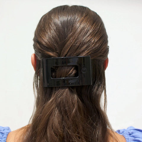 Jet Black Medium Flat Rectangle Hair Clip